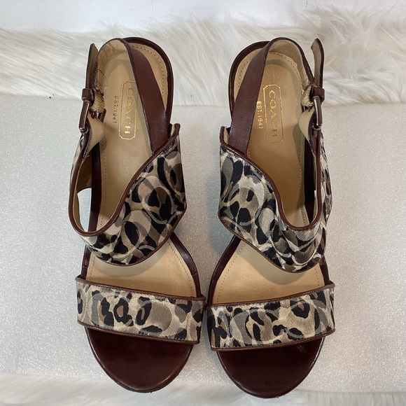 COACH CAMO WOODEN WEDGE HEEL SLINGBACK SANDALS SZ 7.5 - Picture 7 of 11